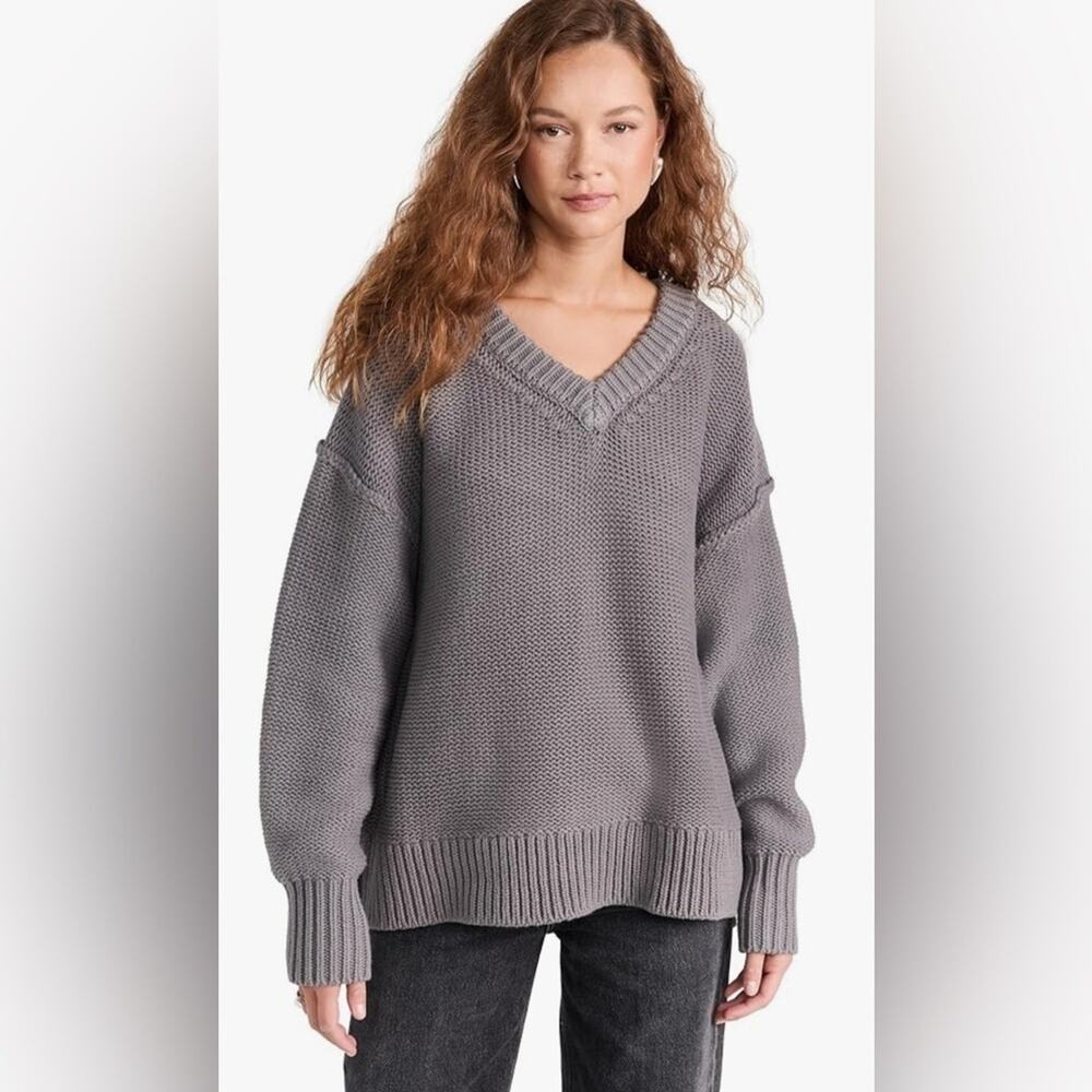 Free People Alli V Neck Sweater in Titan Gray - Size Medium